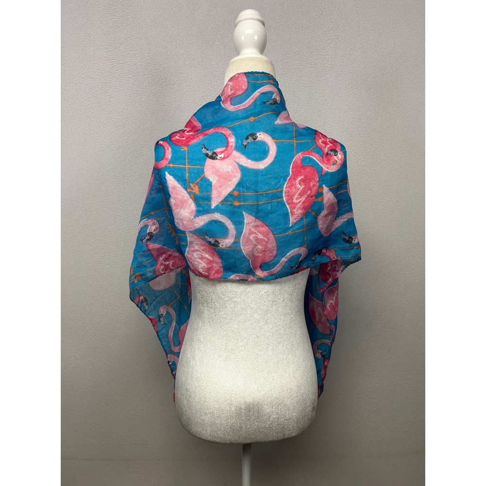 Tropical Summer Greenbrier International Womens OS Blue Pink Flamingo Scarf